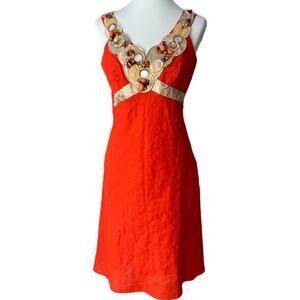 Vintage Dress Y2K Medium Cocktail Paris Beaded Rene Derhy Linen Dress Spring